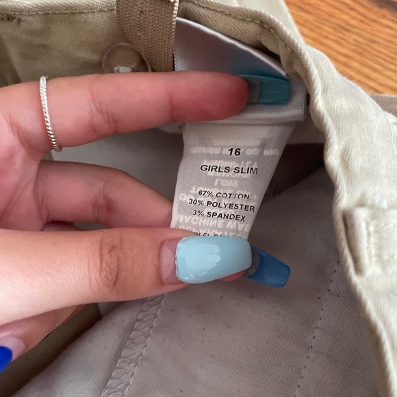 Girls Khaki School Uniform Pants/ Trousers, Sizes: 14 & 16, Adjustable Straps - Picture 3 of 3